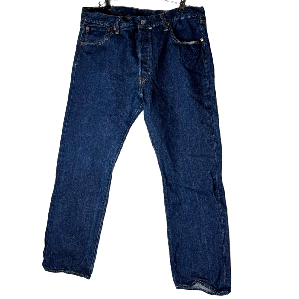 LEVI’S Men’s 501 36 x 30 Original Straight Leg Button Fly Dark Blue Wash Jeans